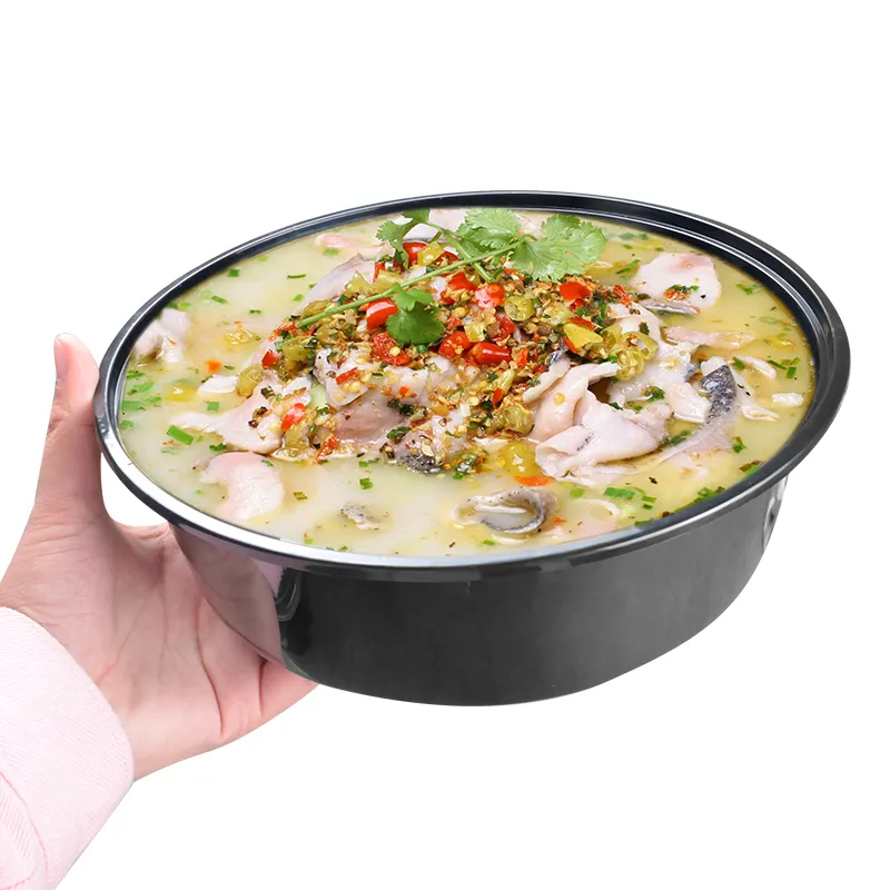 Personalizado desechable Paquete Grande engrosada ronda recipiente de plástico para llevar rozaduras plato repollo en vinagre pescado cangrejo comida tazón