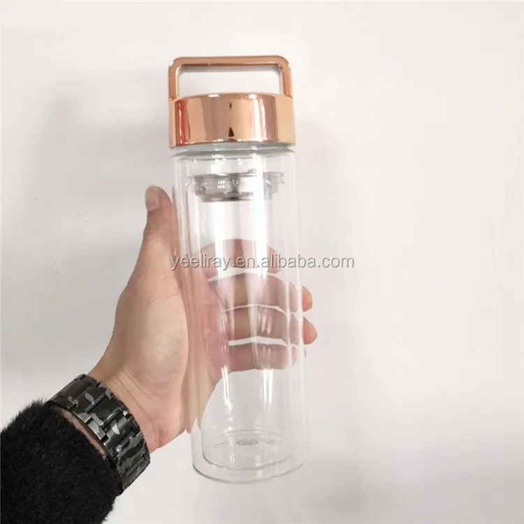 Bpa Gratis 450Ml/16Oz Glanzend Handvat Deksel Double Wall Borosilicaatglas Thee Infuser Water Fles Met Thee filter