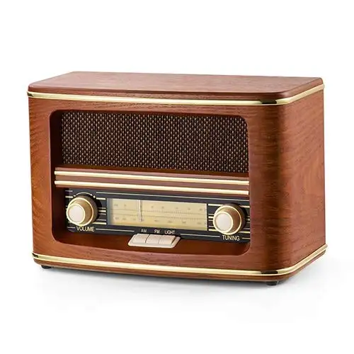 Real wooden vintage FM AM portable radio with built-in stereo speakers radio