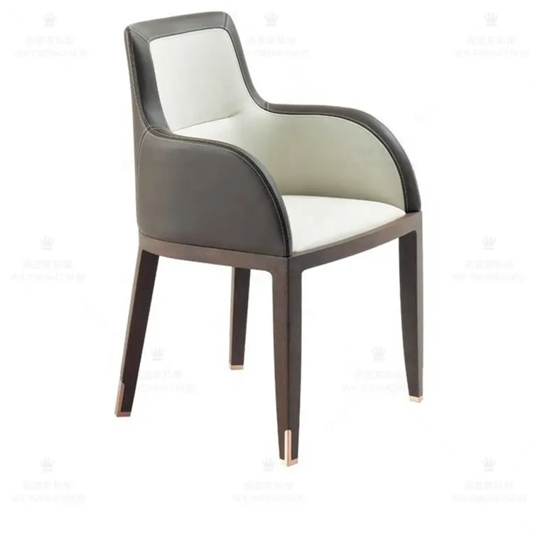 होटल लकड़ी खाने की कुर्सी आधुनिक चमड़े सादगी Handrails के साथ भोजन कक्ष कुर्सियों डिजाइनर उच्च अंत अनुकूलित लकड़ी कुर्सियों