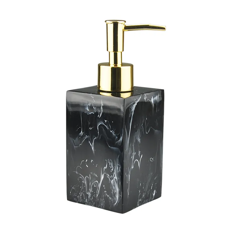 Botella dispensadora de jabón líquido de resina cuadrada de mármol negro de 250ml de lujo para lavado de manos de Hotel