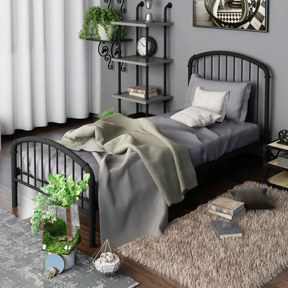 Stable wrought iron single steel metal bed designs bedroom single bed furniture,Black single bed for kids bedroom