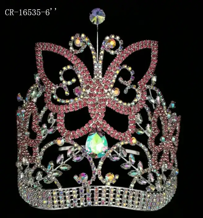 Tiara de strass de borboleta para crianças, coroa de desfile