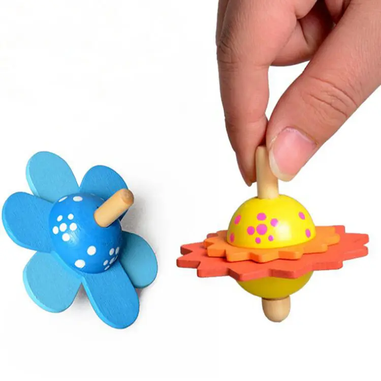 Klassieke Handwerk Milieuvriendelijke Mini 4 Kleuren Houten Spinning Top Voor Baby