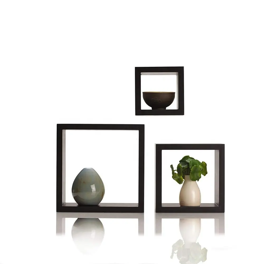 Houselin di legno stile semplice Nero Decorativo Parete Quadrato Set 3 Cube Soggiorno Galleggiante Mensola di Esposizione