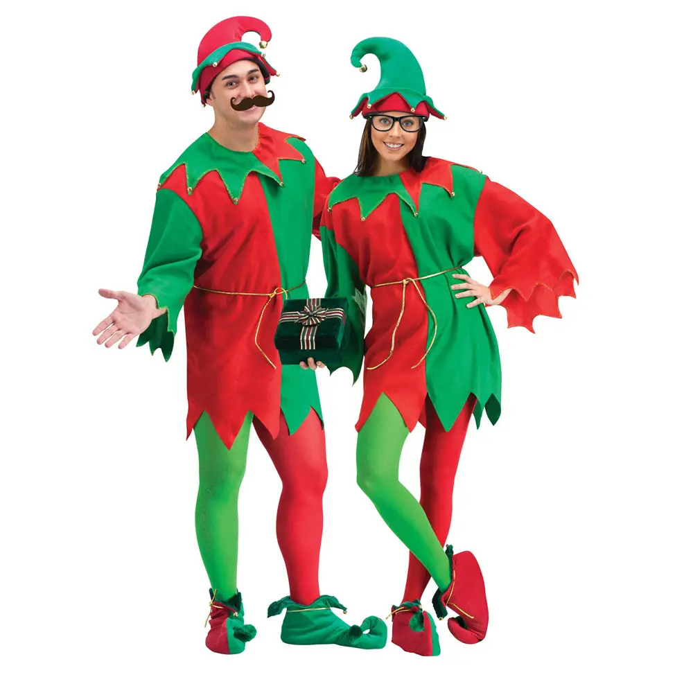 Рождественский мужской и женский костюм эльфа красный и зеленый костюм эльфа пара