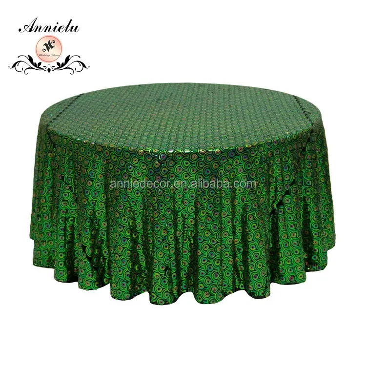 Fancy sequin embroidery Peacock feathers pattern wedding table cloth