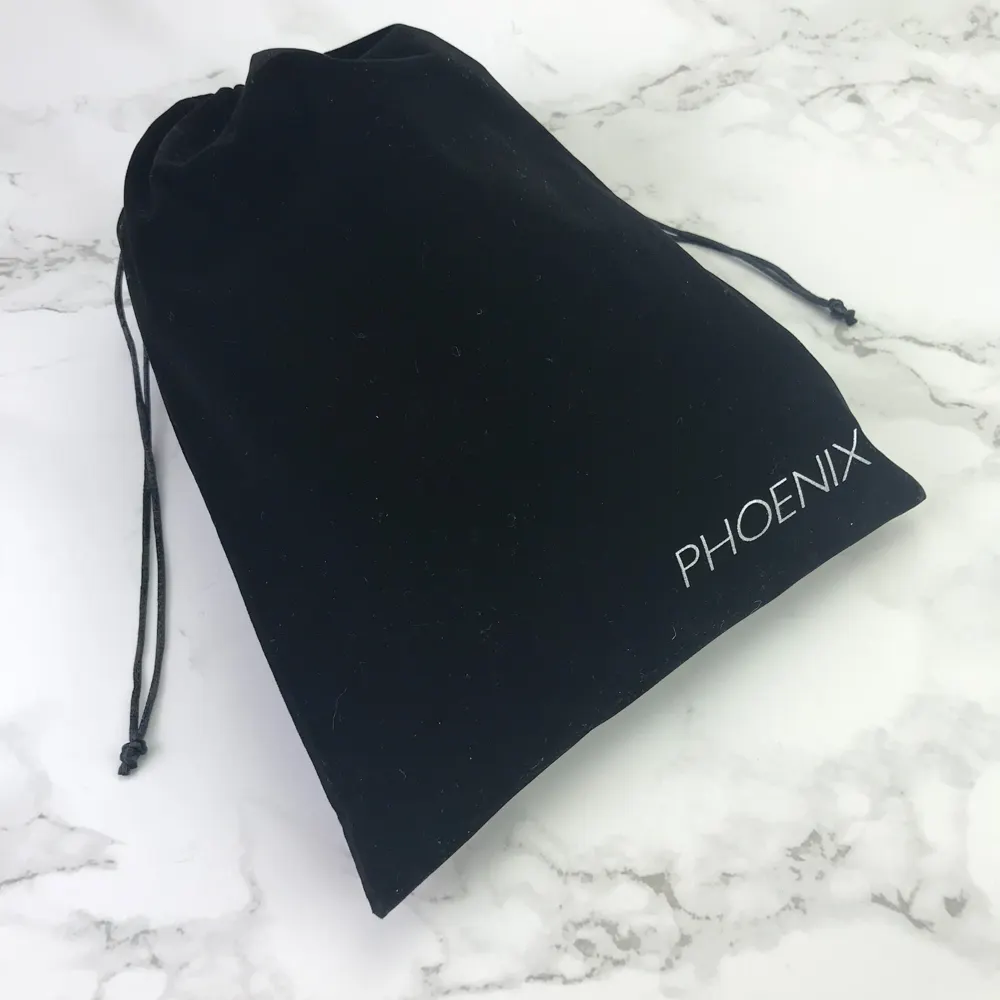 Borsa a marsupio per gioielli con coulisse in velluto scamosciato nero di lusso con Logo personalizzato riciclabile