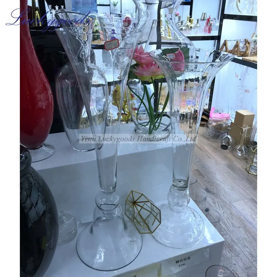 Элегантная большая Цветочная стеклянная ваза LHP075, свадебное украшение, стеклянные хрустальные вазы, оптовая продажа, дешево