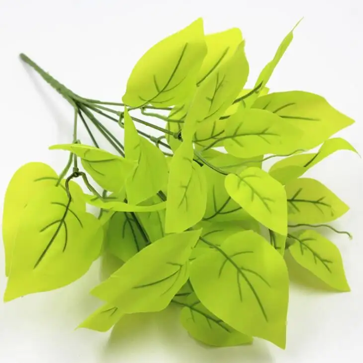 Commercio all'ingrosso della fabbrica YLL001 simulazione pianta verde disposizione dei fiori decorativa in vaso 7 forchette mazzo foglie verdi artificiali