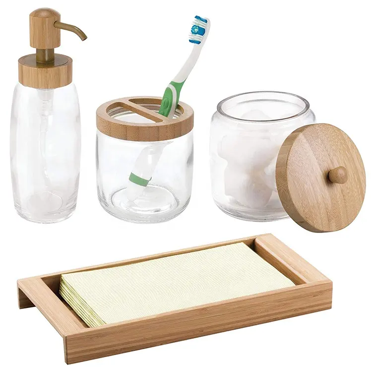 Bamboo glass mixing indoor bathroom kit (set of 4)
