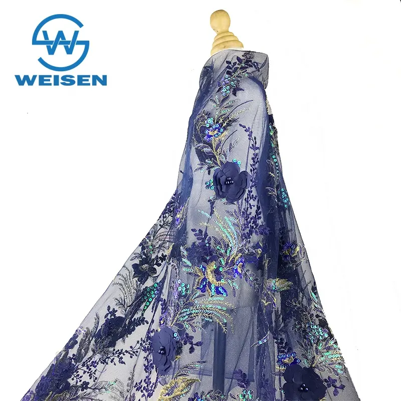 Vestido florido com lantejoulas, rendas frisadas com lantejoulas tule tecido bordado 3d