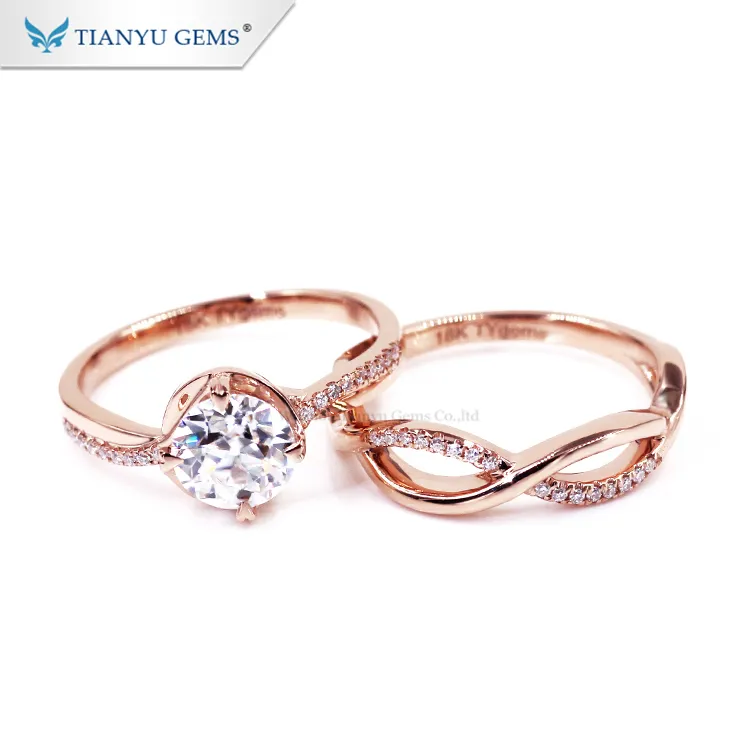 Tianyu Su Misura 14 K/18 k Anello In Oro rosa 6.5 millimetri rotonda OEC cut foreverone Moissanite Anello di fidanzamento set