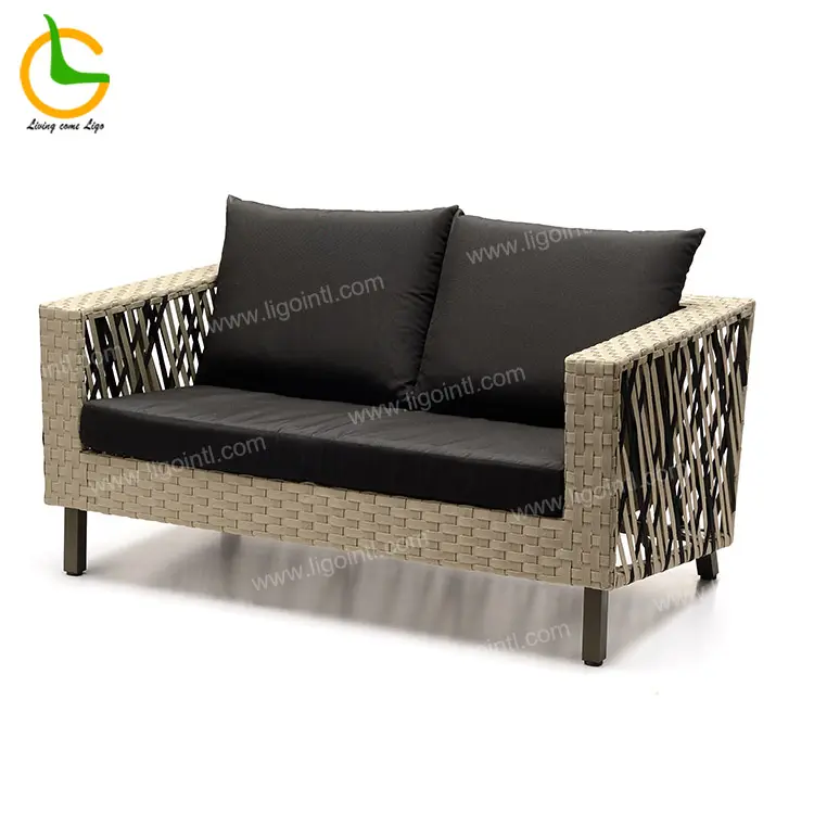 Modern hotel rattan two seaters sofas jardin balcon muebles wicker furniture for courtyard and villa