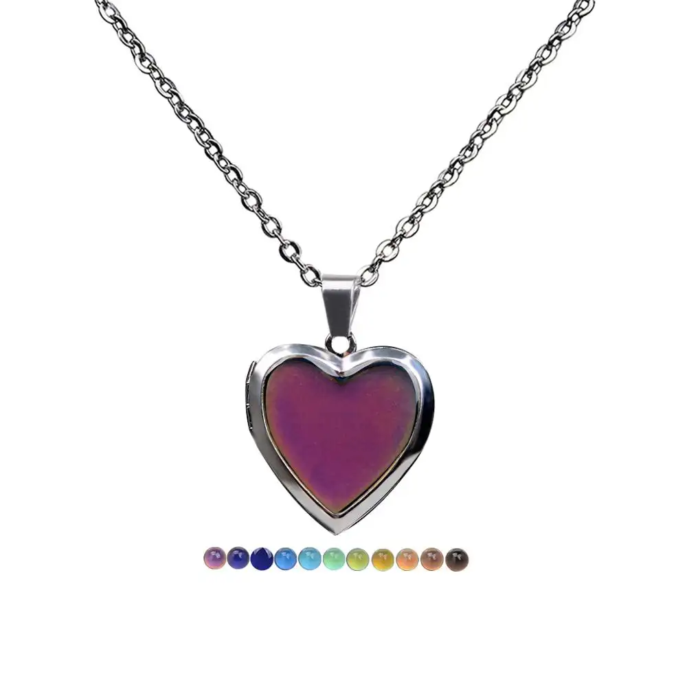 Bán Buôn Cảm Xúc Cảm Giác Nhiệt Độ Thay Đổi Màu Sắc Ma Thuật Tâm Trạng Tim Ảnh Locket Pendant Necklace Cho Phụ Nữ