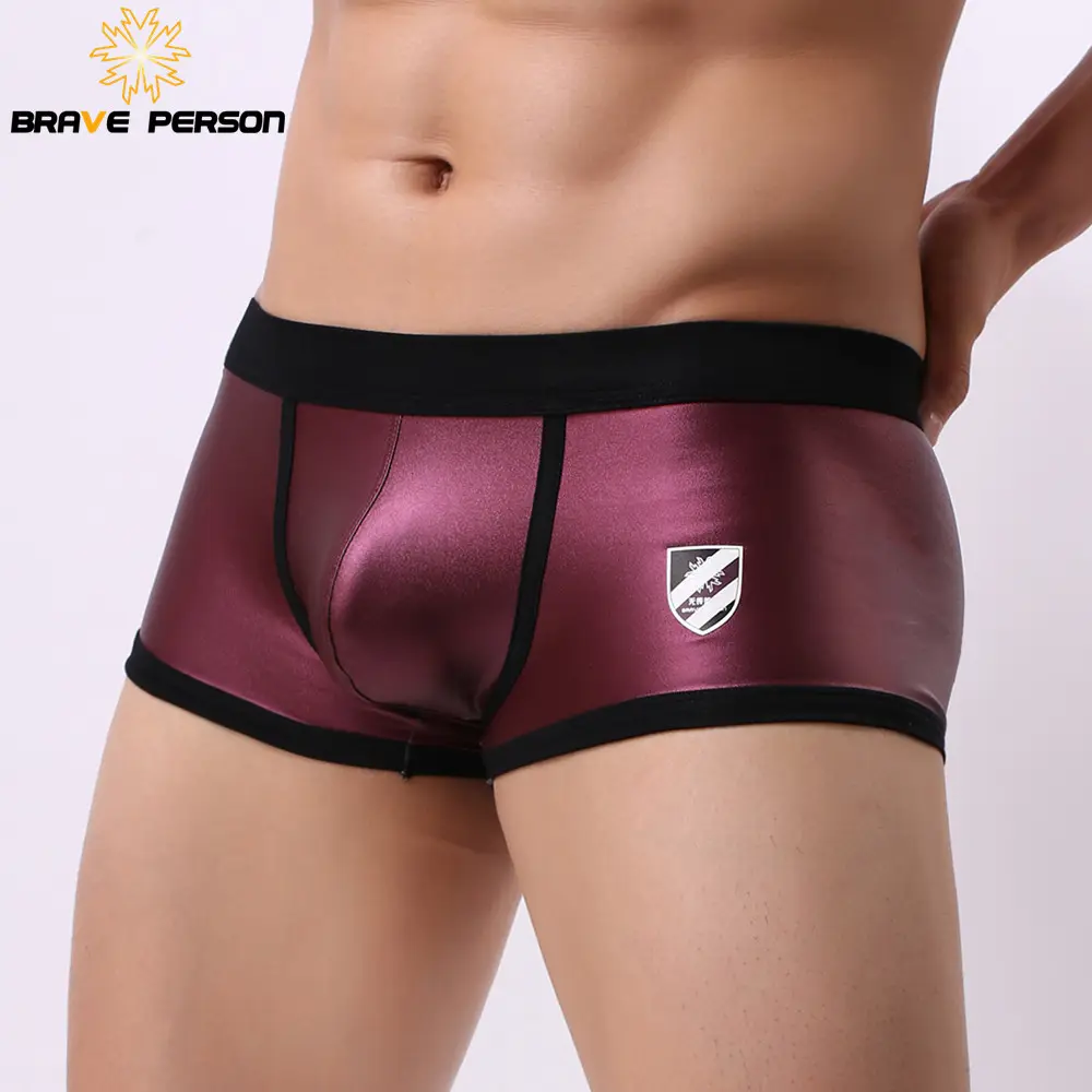 Atacado Sexy Shorts Boxer Homens Faux Leather Clube Troncos Homens Cueca Calcinha De Couro Falso Homem