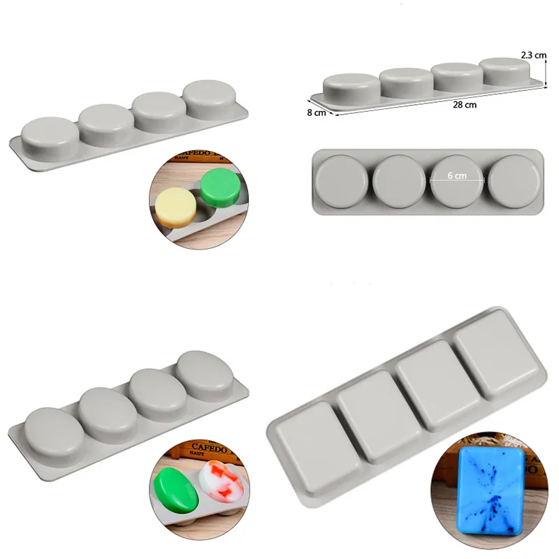 PRZY Silicone Soap Mold for Handmade Soap Making silicone moulds 3D Mould Oval Round Square Soaps Molds 4 holes moulds