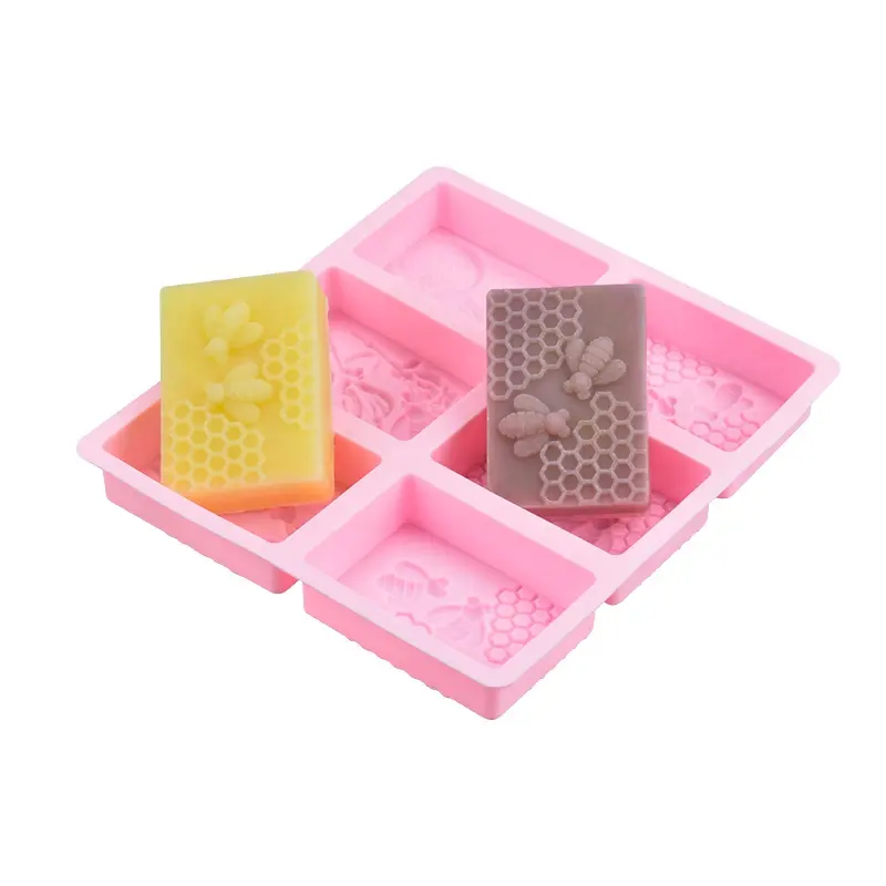 SILIKOLOVE Honey Bee Silicone Soap Mold diy Handmade Craft 3d Soap Mold Silicone Rectangular Oval 6 Forms For Soap Making