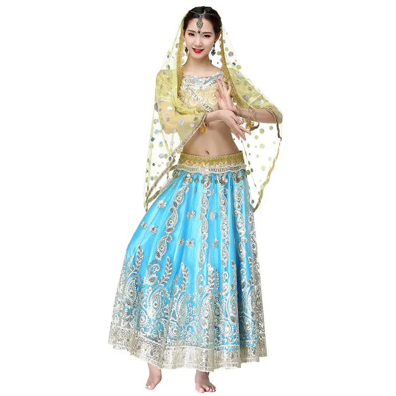 Nuevo indio Saree mujer adulta rendimiento azul de Bollywood, traje de la danza