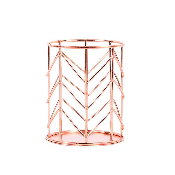 Hot Selling Makeup Brush Pot Holder Desk Organizer Wire Metal Rose Gold Pencil Holder