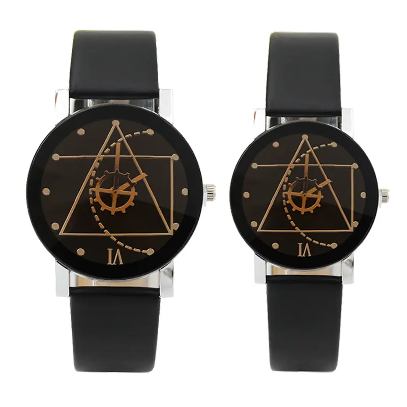 Gli amanti di tendenza di modo di una coppia di orologi in pelle geometrica linea timone uomini donne studenti regalo gear orologio da polso al quarzo orologi