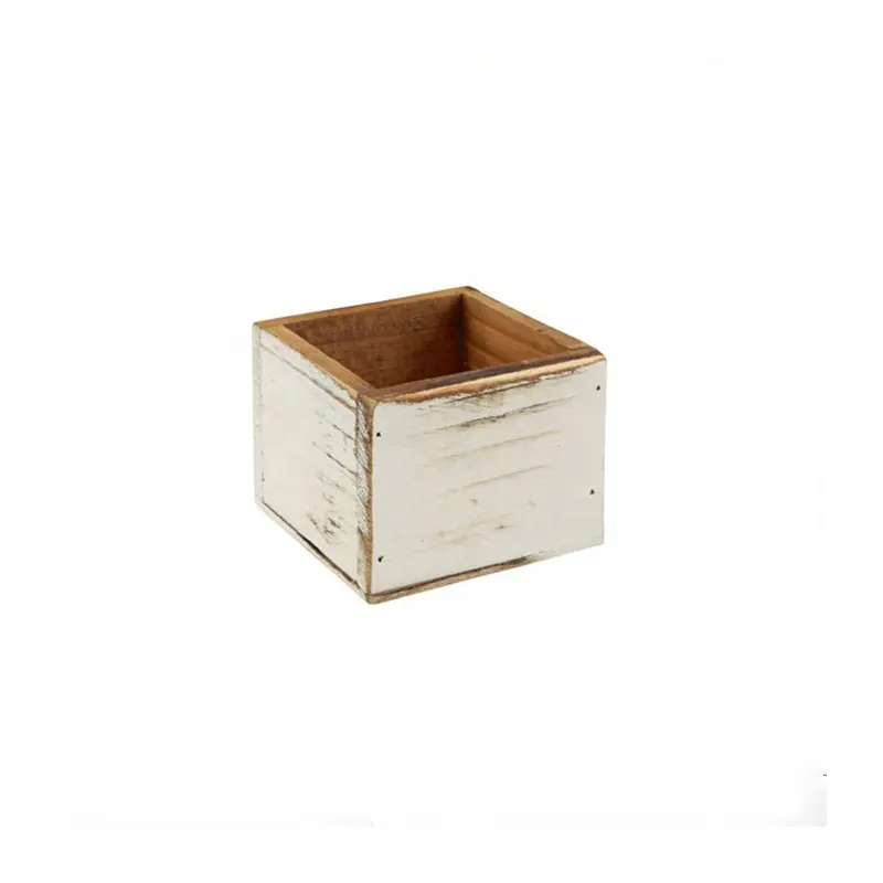 Scatola quadrata in legno per piante succulente scatola per vasi da fiori fioriera da giardino scatola per fioriera in legno lavato bianco