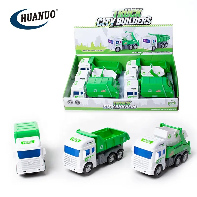 Camión de basura 6 en 1 para vehículos de plástico, camión de juguete con giro de 360 grados, 4CH