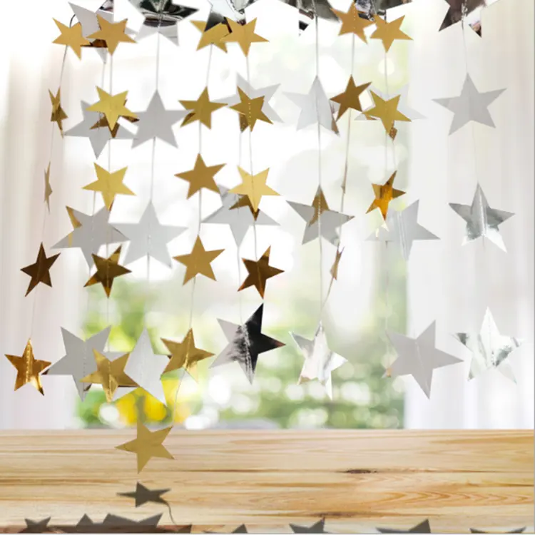 Specchio Oro/Argento a Forma di Stella di Carta String Garland Per Il Natale/Partito/Decorazione Di Compleanno