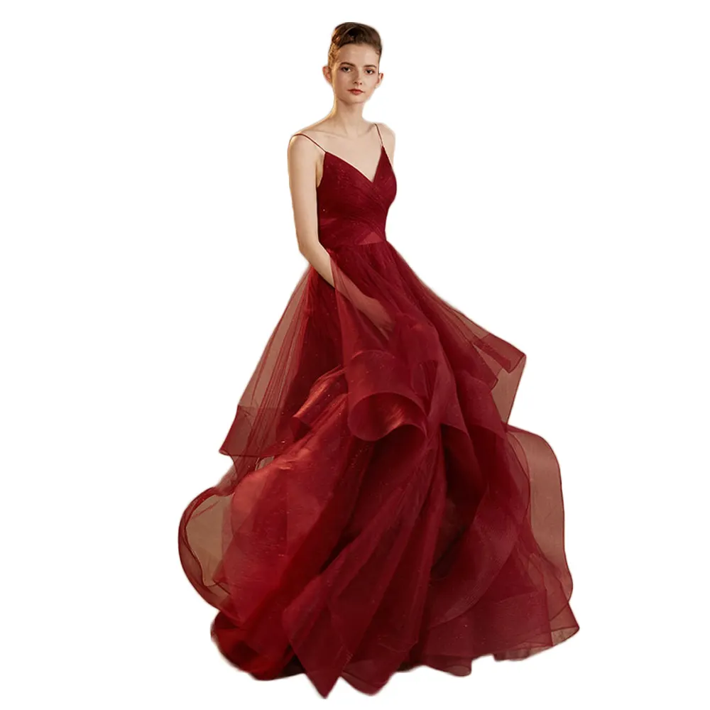 Vestido feminino elegante sem ombro, vermelho, pesado, renda, longo, de festa, para noite