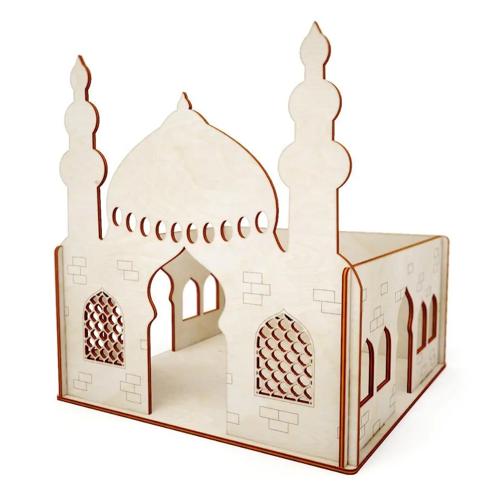 Corte láser, bricolaje, madera ensamblada, decoración de la roca de Ramadán, Mubarak