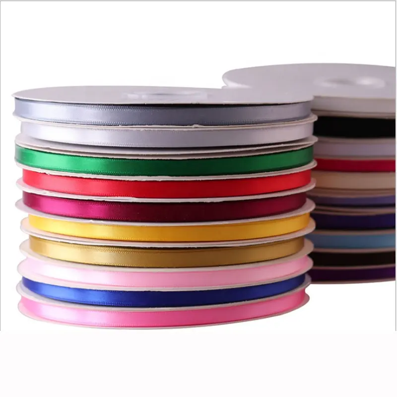 Wholesale Large Stock Solid Color Multicolor 3/8'' Inch Single Face 100% Polyester Ribbon Satin Ribbon Spool