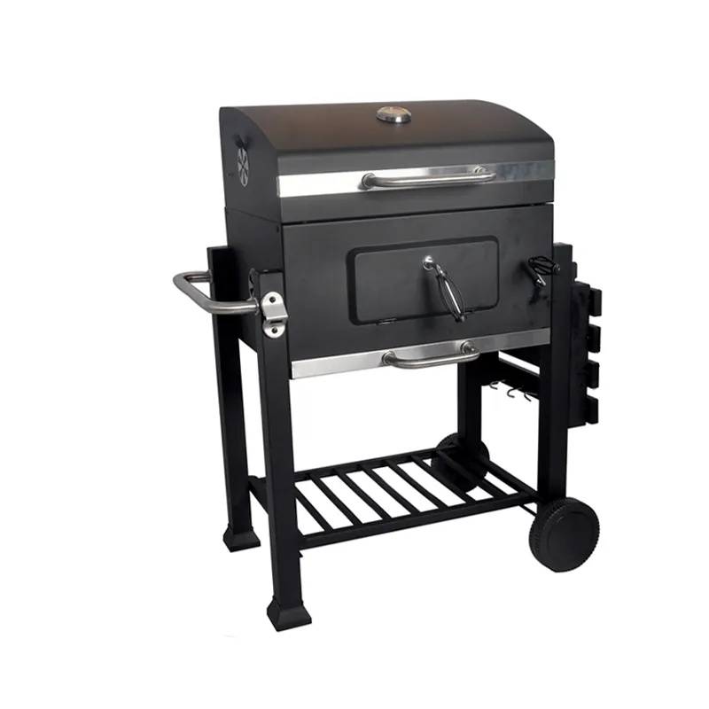 SEJR Outdoor Black Square Charcoal BBQ Barbecue Grill with Side Table 116x65.5x108.5cm