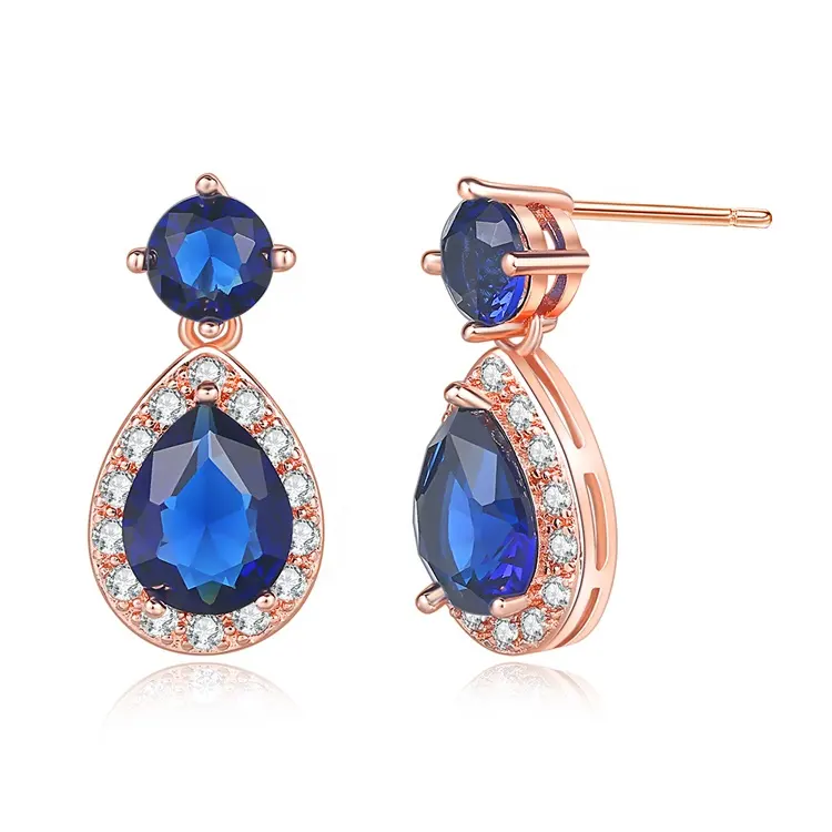 Brincos femininos dourados, joias de casamento design clássico grande água azul cz zircônia cúbica rosa dourado e prateado dze005 dze006