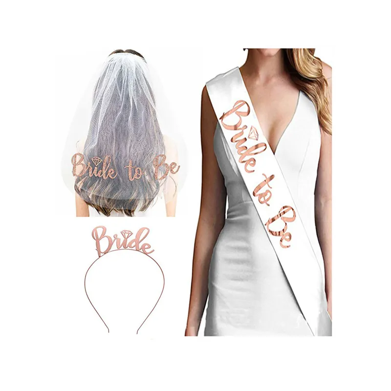 Bride To Be Sash, Headband Tiara And Bride To Be Veil For Bachelorette Party Bridal Shower Hen Party