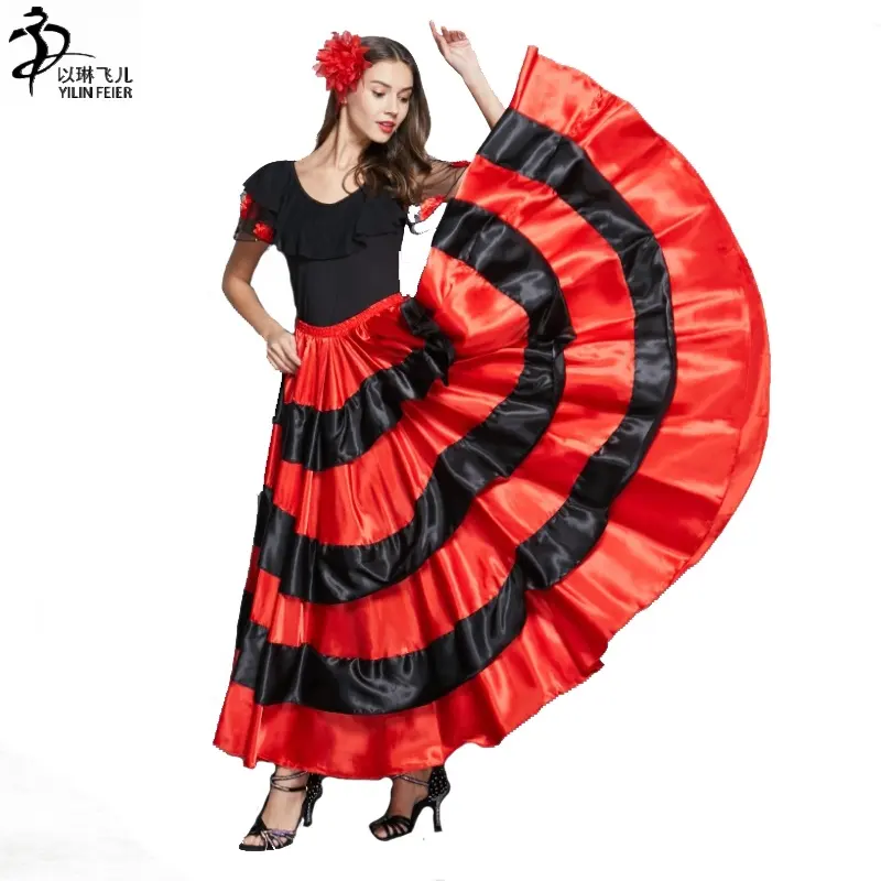 Adulto Danza Del Ventre Gonna di Raso Femminile Tribale Sala Da Ballo Abiti Da Ballo Costumi di Famenco Full Circle Flamenco Pannello Esterno