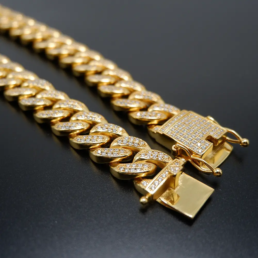 Nieuwe Mens Zirkoon Diamond Sliver Plated Gold 18K Gouden Ketting Miami Cubaanse Link Chain Kettingen