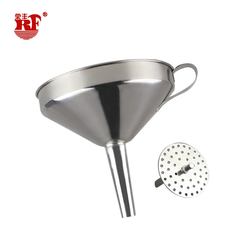 Stainless Steel 201/304 Metal Funnel With Filter Strainer Removable Filter Liquid Filter with Hook Portable Mini Funnel