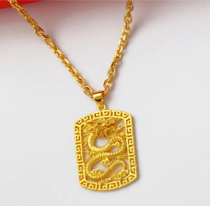 Collana con ciondolo drago placcato in oro 18 carati personalizzata iniziale collana con segno zodiacale drago cinese da uomo in acciaio inossidabile Buddha
