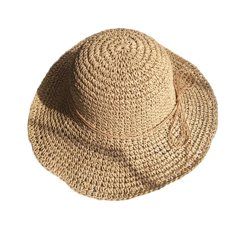 Chapeau de raphia en papier à large bord pour femme, chapeau d'été à paille pour la plage, vente en gros