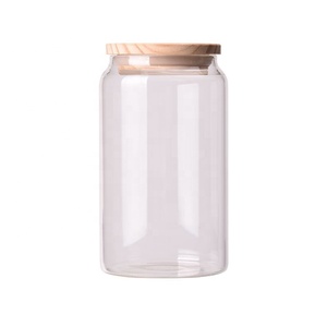 קבוצה סיטונאית של 9 צנצנות זכוכית borosilicate עם מכסה במבוק מטבח הניתן לשימוש חוזר