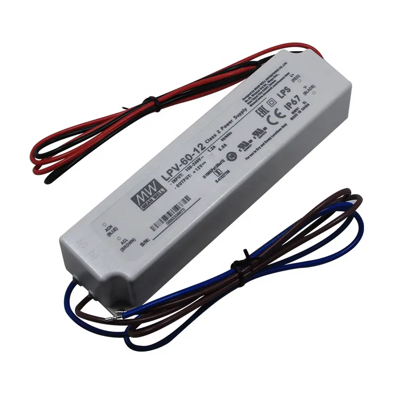 Meanwell LPV-60-12 su geçirmez IP67 LED sürücü 60W 5A 12V LED açık anahtarlama güç kaynağı