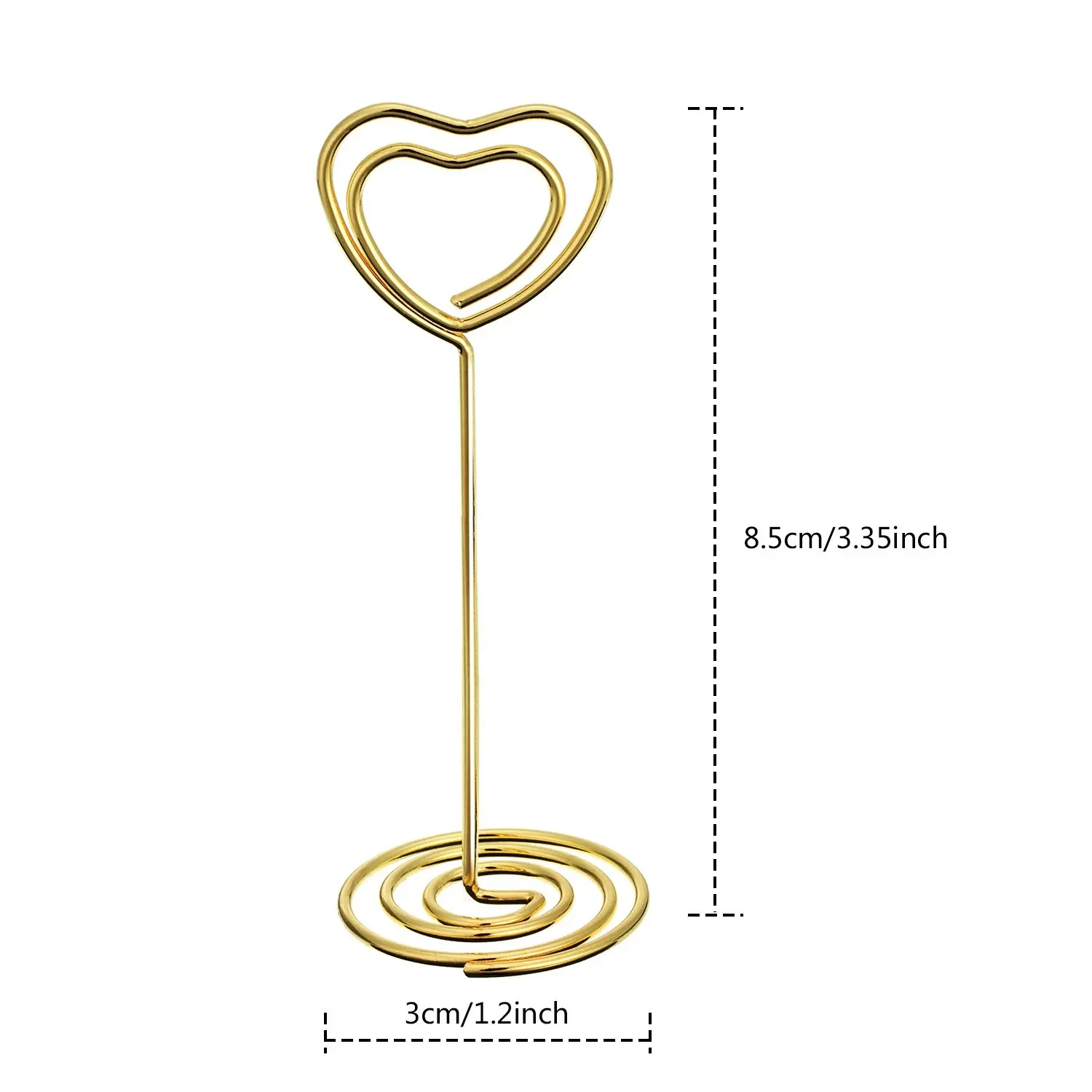 Different size colors Metal wedding place card holder Heart shape table number stands holder