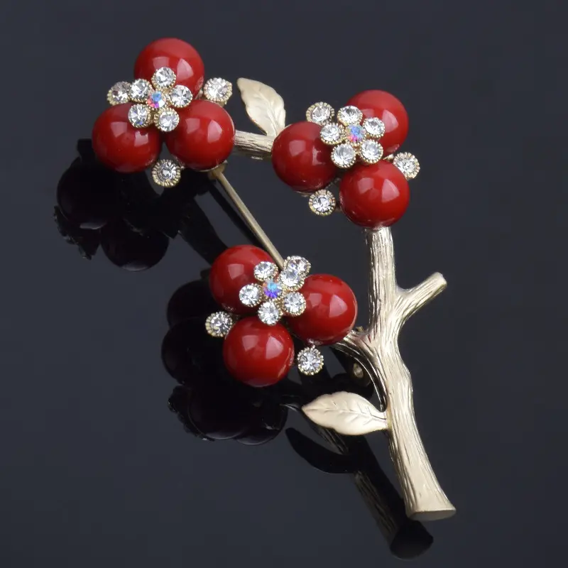 New Vintage Albero Spille Per Le Donne del Rhinestone di Modo Spilla Pins Stile Cinese Prugna fiore a Forma di