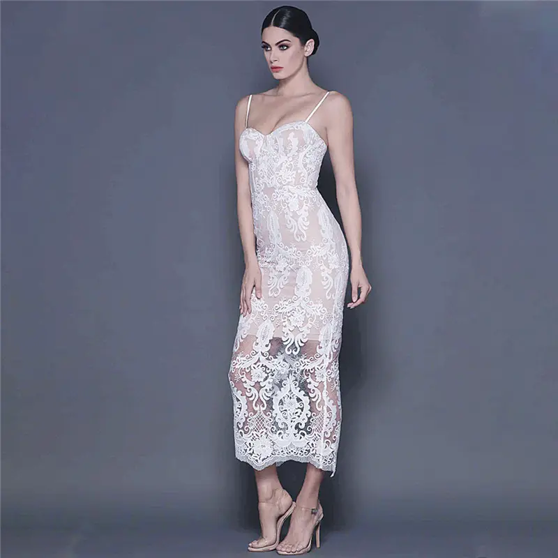 YQ442 — robe longue en dentelle brodée pour femmes, tenue de soirée à bretelles en rayonne, sexy, transparente et style chinois, nouvelle collection