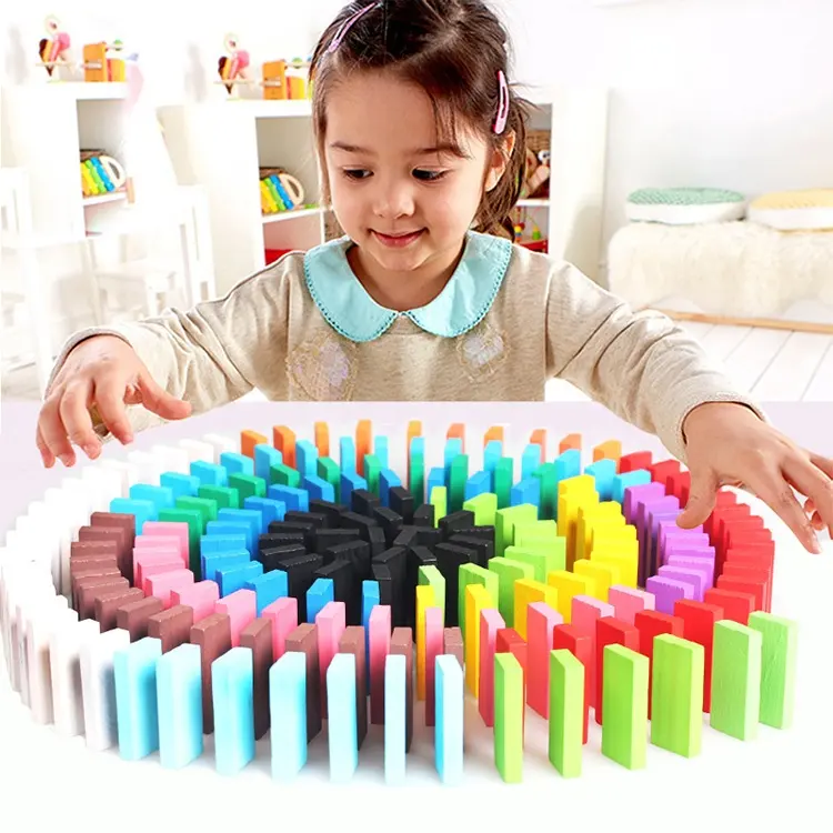Juego de mesa de 120 piezas para niños, regalo, Diy, bloques de dominó de madera, muestra gratis
