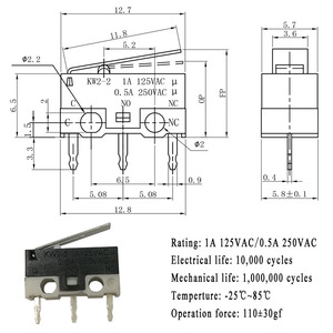 KW2系列迷你微动开关1A 250V 3引脚spdt智能设备微动开关