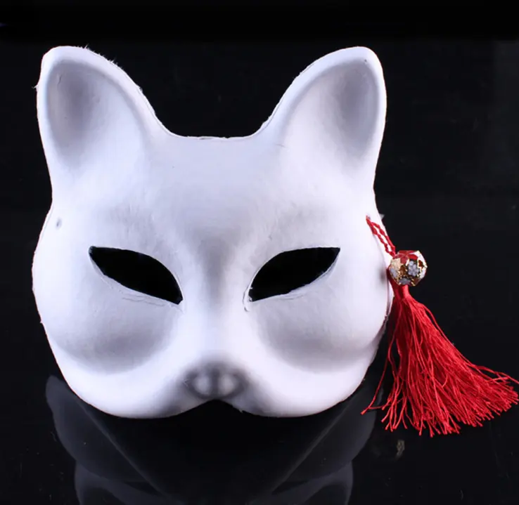 Máscara de dança vazia pintada à mão, 30g de papel ecológico diy, máscara facial de raposa pintada à mão