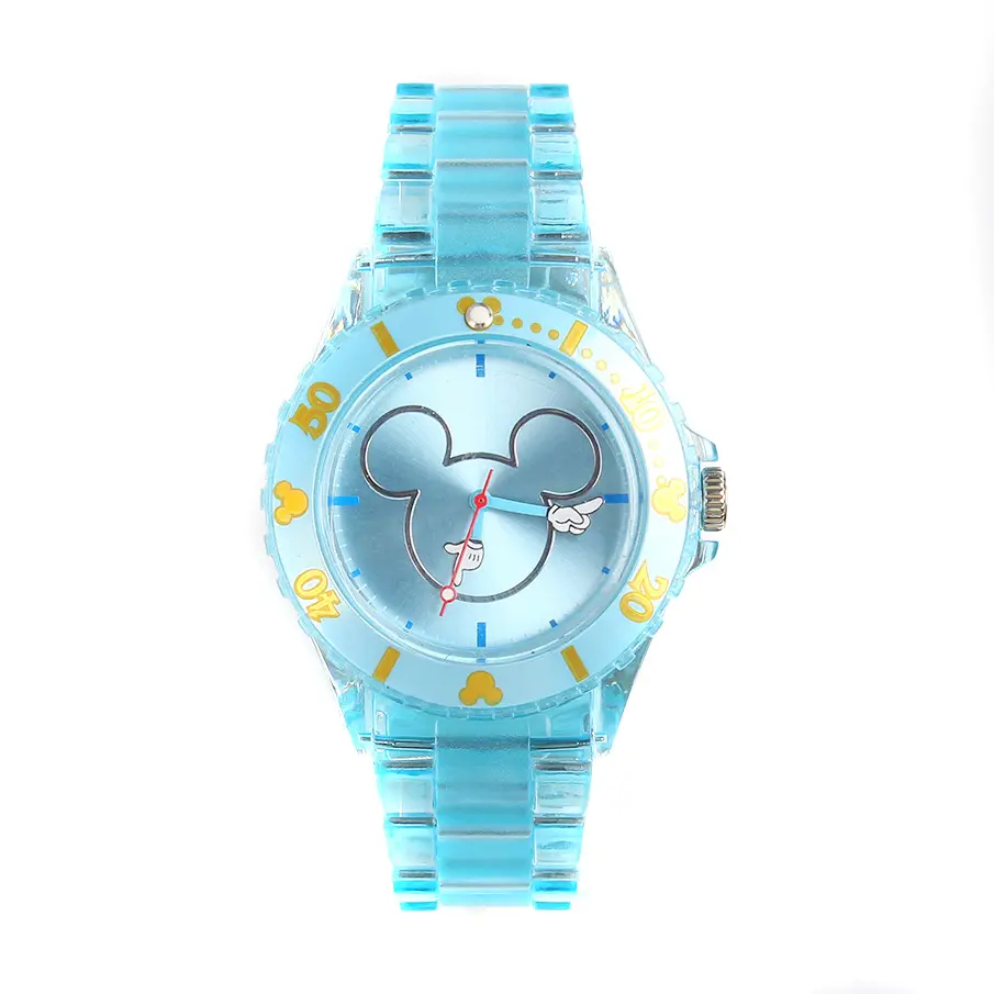 Custom Mickey Fashion Watch,Cartoon colorido transparente relógio exclusivo crianças meninas silicone quartzo relógios