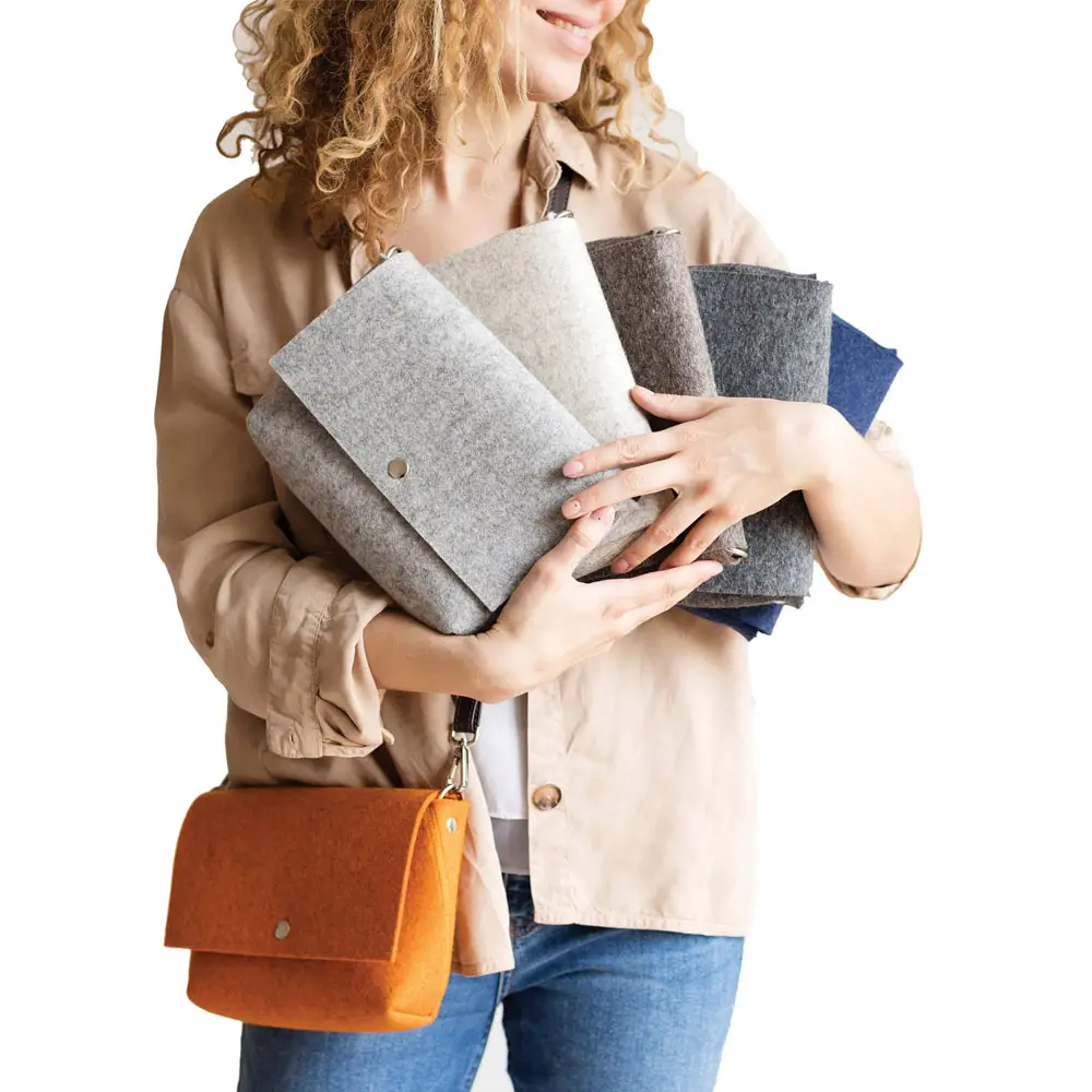 Sac à bandoulière en feutre pour femmes, sac à main simple et en feutre, avec sangle en cuir