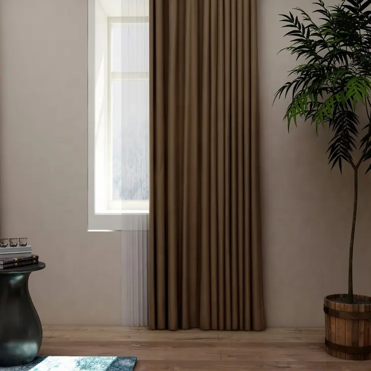 Rideaux de fenêtre de couleur marron uni, fait en polyester, pour salon, 1 pièce